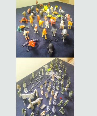 Large 45 Pieces Animal Figure Set + Large 85 Pieces Army Figure Set For Sale