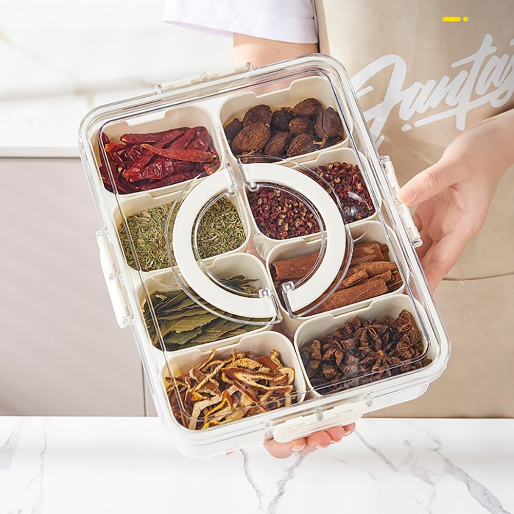 8 Grid Airtight Transparent Spice Box With Handle
