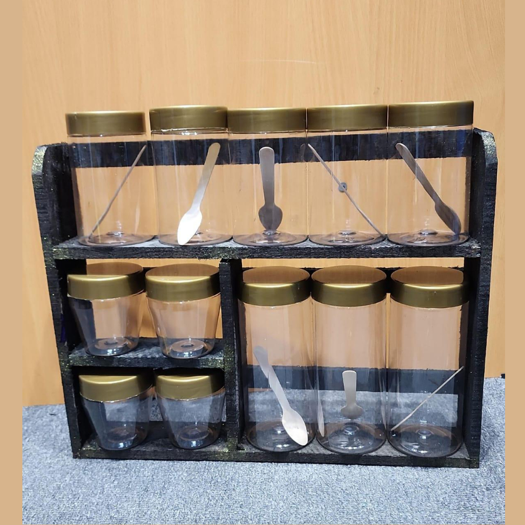 Wooden Spice Rack With Bottles
