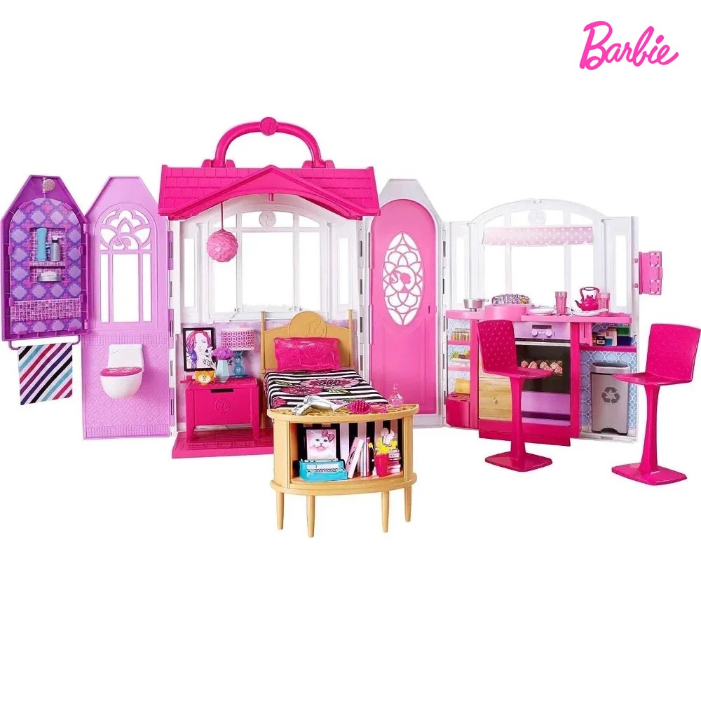 Barbie Doll House, Glam Getaway Portable House Playset with Carry Handle & 20+ Accessories Including Furniture & Decor