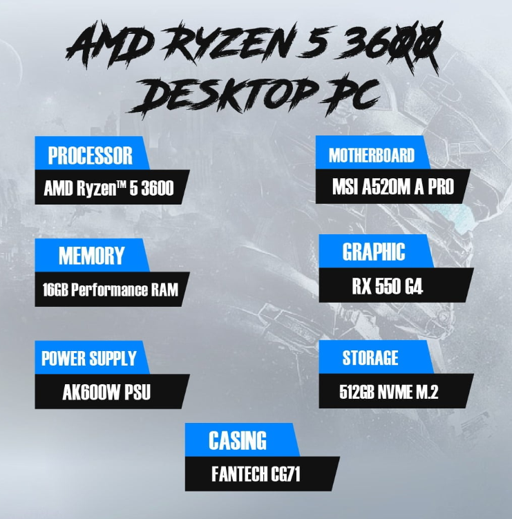 AMD Ryzen™ 5 3600 16GB RAM 512GB NVME M.2 CG71 DESKTOP PC