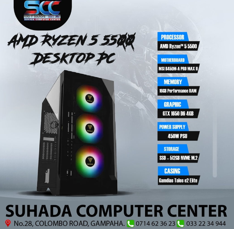 AMD Ryzen™ 5 5500 (RAM) – 16GB SSD – 512GB NVME M.2 PC