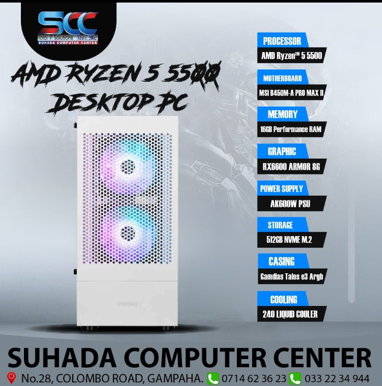 AMD Ryzen™ 5 5500 – 16GB (RAM)– 512GB SSD NVME M.2 GAMDIAS TALOS E3 ARBG
