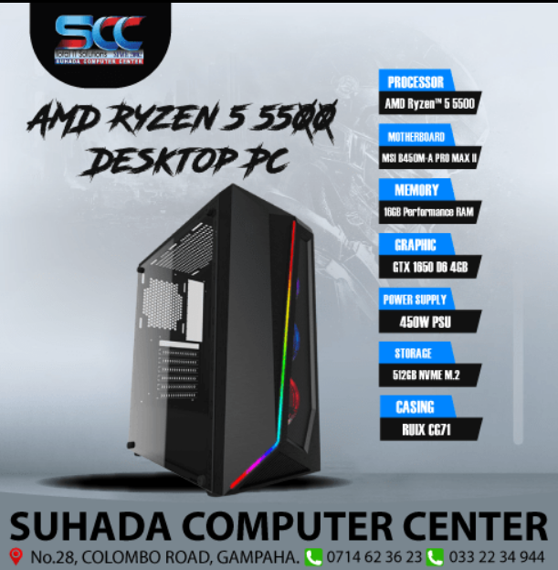AMD Ryzen™ 5 5500 16GB RAM 512GB NVME M.2 -NVME CASING RUIX CG71 DESKTOP PC