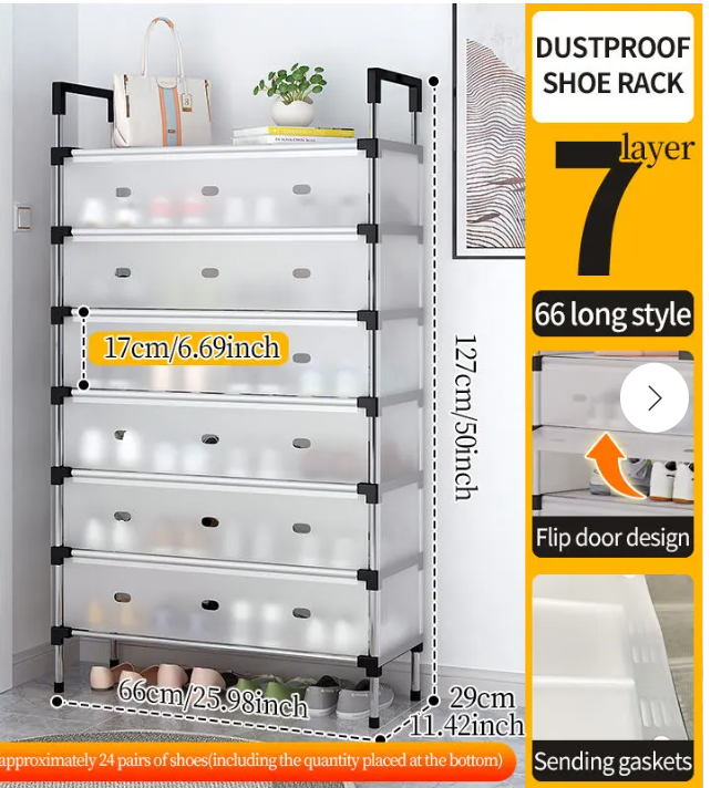 7 Layer Stainless Steel Shoe Rack With Cover