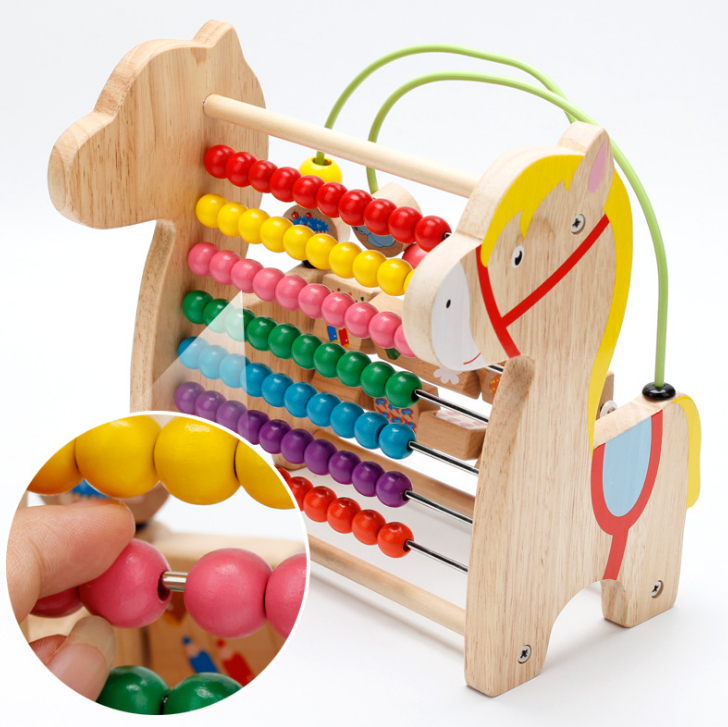 WOODEN TROJAN HORSE ROUND BEAD CALCULATION WOODE TOY