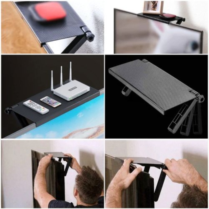 TV Top Shelf Mounting Bracket (13Inch) Adjustable Flat Panel Organizer