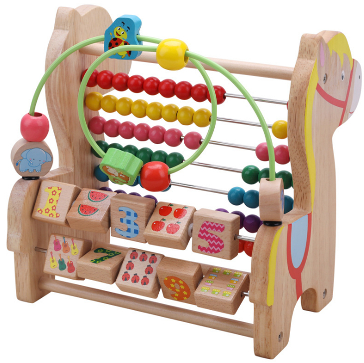 WOODEN TROJAN HORSE ROUND BEAD CALCULATION WOODE TOY