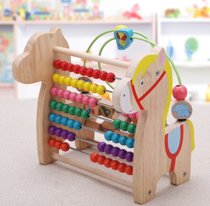 WOODEN TROJAN HORSE ROUND BEAD CALCULATION WOODE TOY