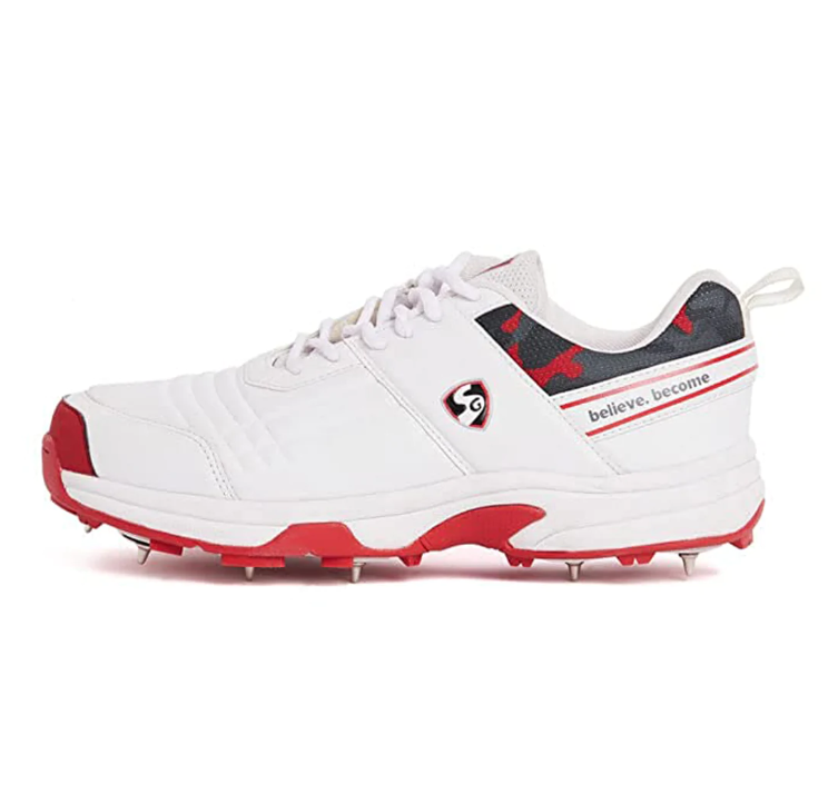 SG Savage Spikes 1.0 Cricket Shoe, White/Red/Grey