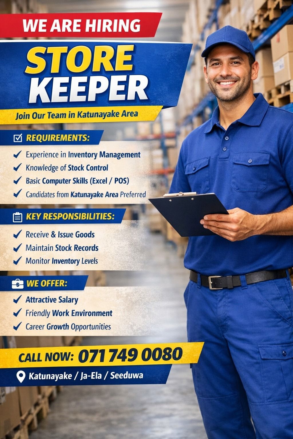 WE ARE HIRING – STORE KEEPER