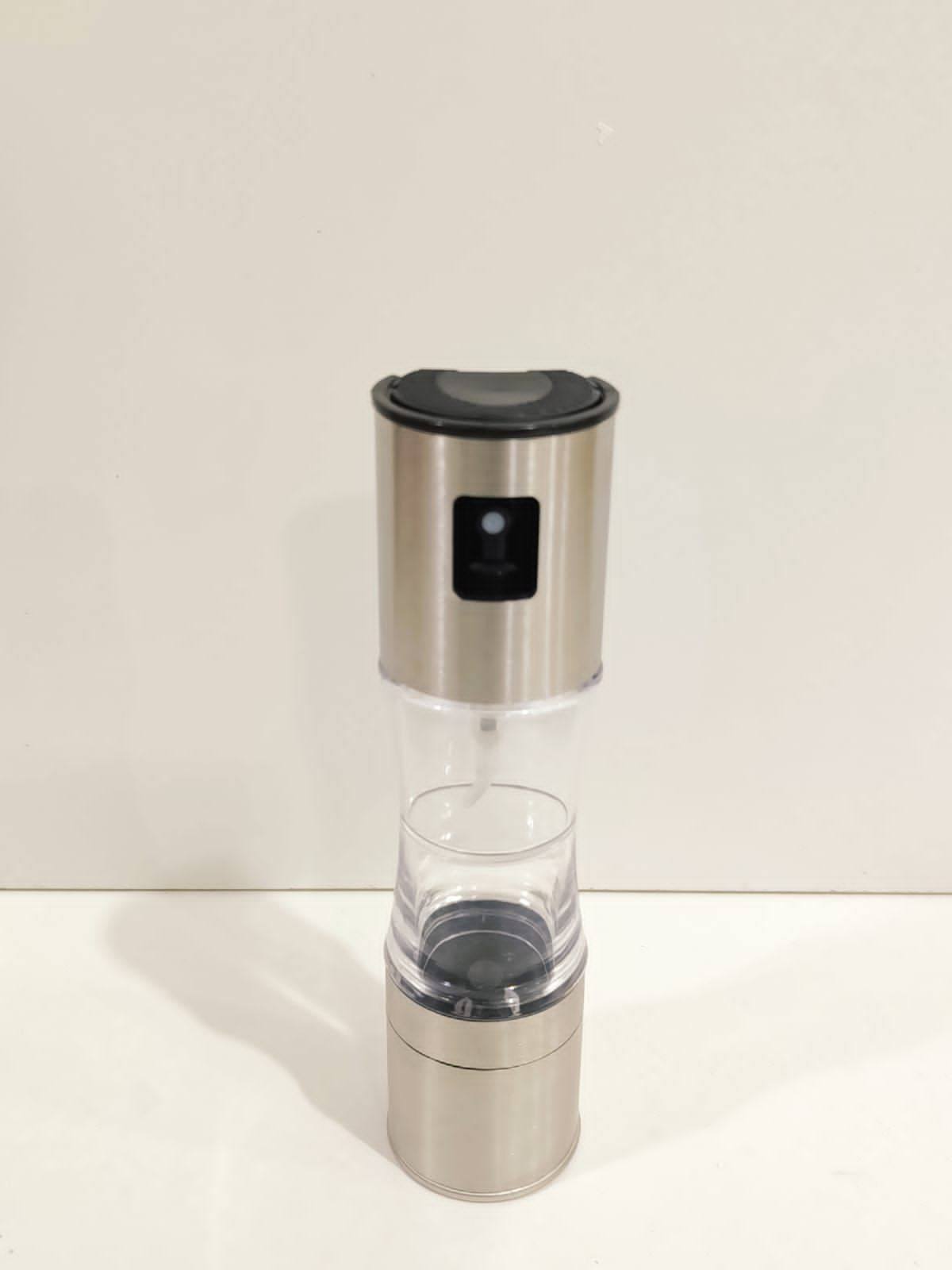 oil spray bottle with spices salt grinder