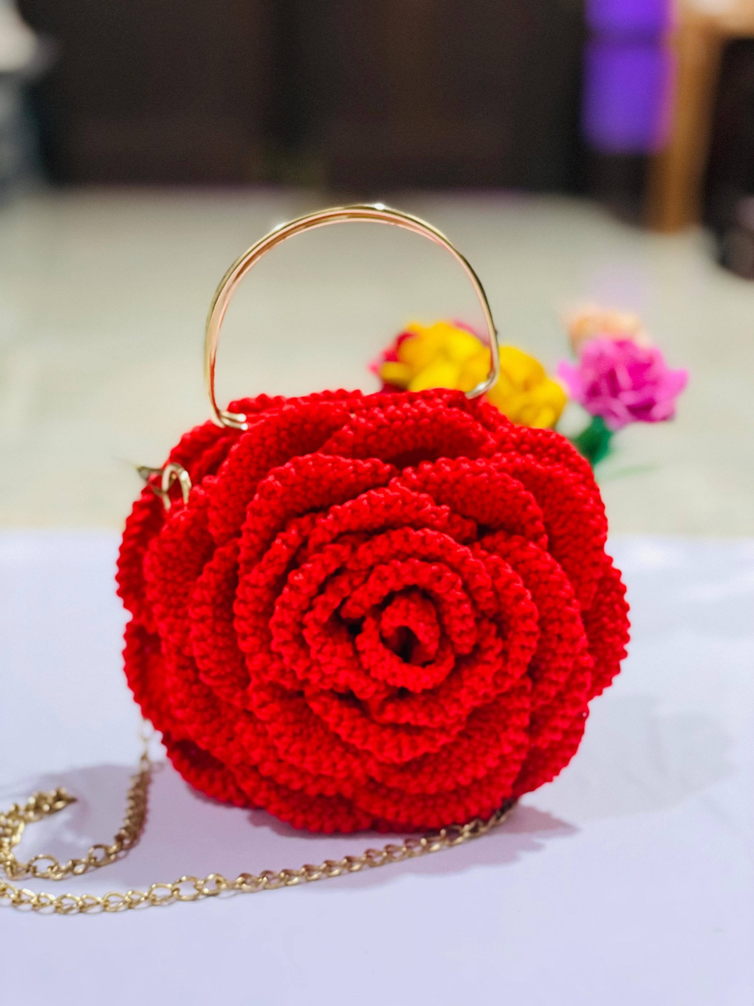 රෝස මල් Corchtet bag