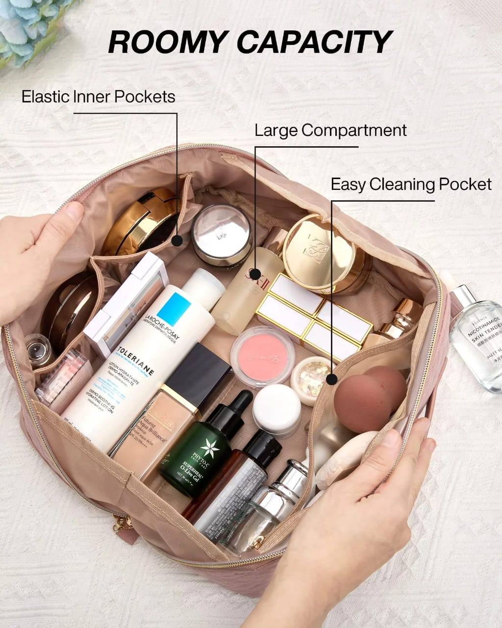 Portable Plain Pattern Makeup Bag