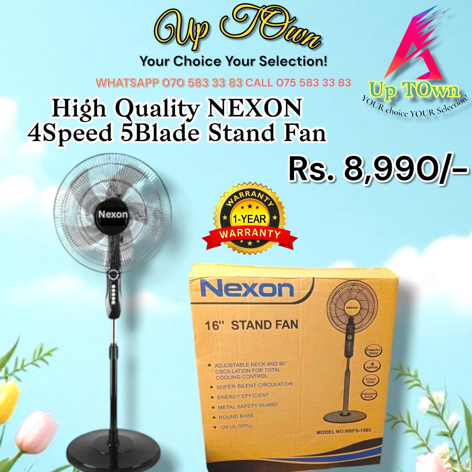 High Quality Nexon 4 speed 5 blade Stand Fan