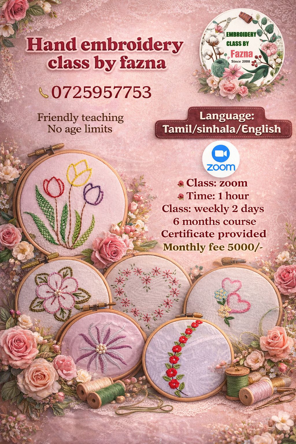 Hand Embroidery class by Fazna