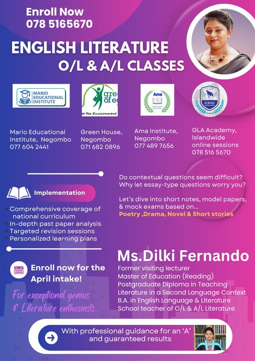 English Literature Classes for O/L & A/L students – Grade 9/10/11 & 12/13