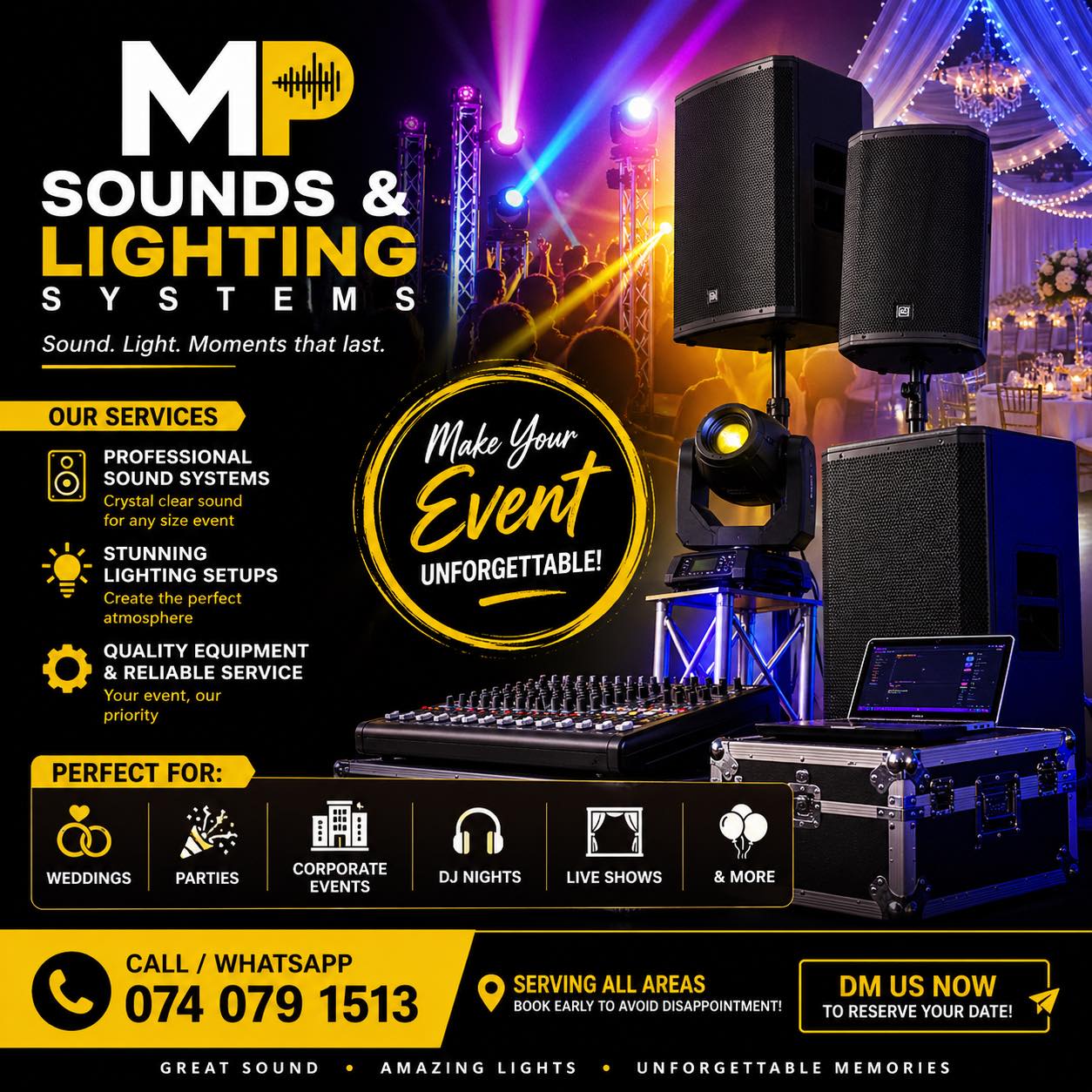 Make Your Event Unforgettable with MP SOUNDS & LIGHTING SYSTEMS
