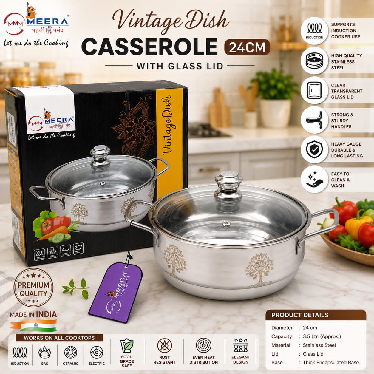 Heavy Stainless steel casserole
