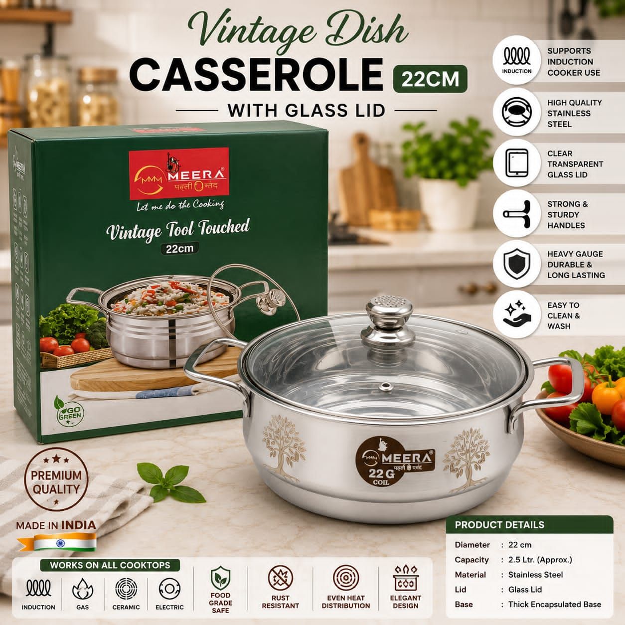 Heavy Stainless steel casserole