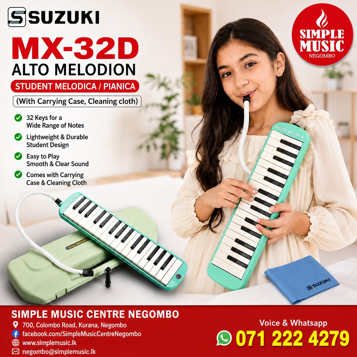 Suzuki MX-32D Alto Melodion / Student Melodica / pianica (With Carrying Case, Cleaning cloth).
