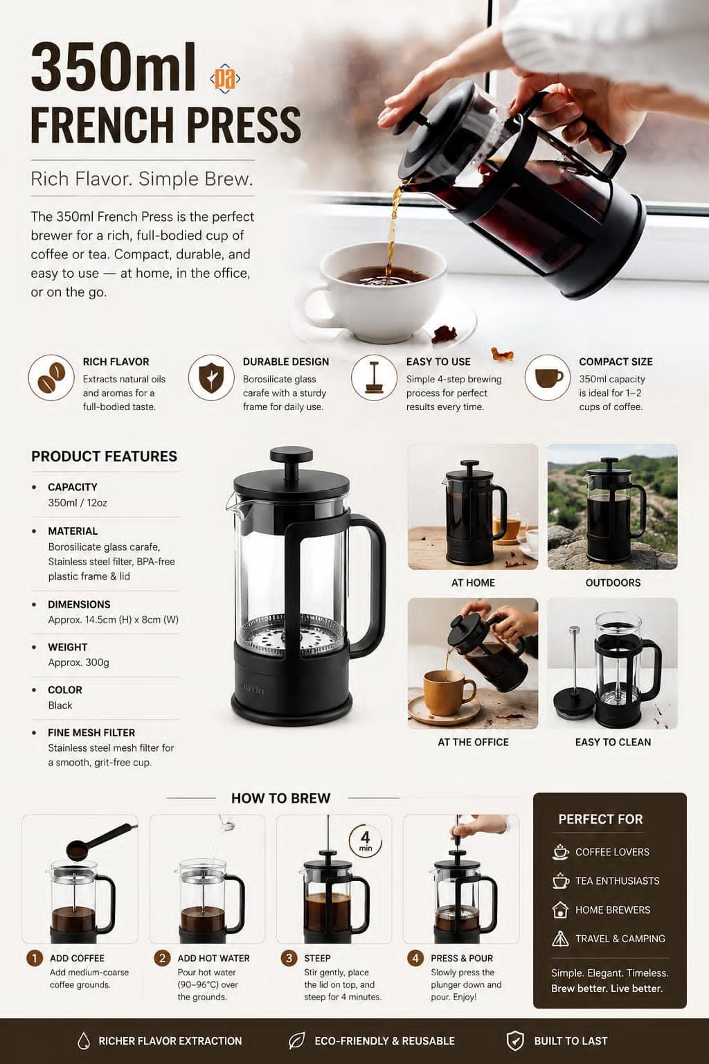 French press – Borosilicate Glass – 350ml