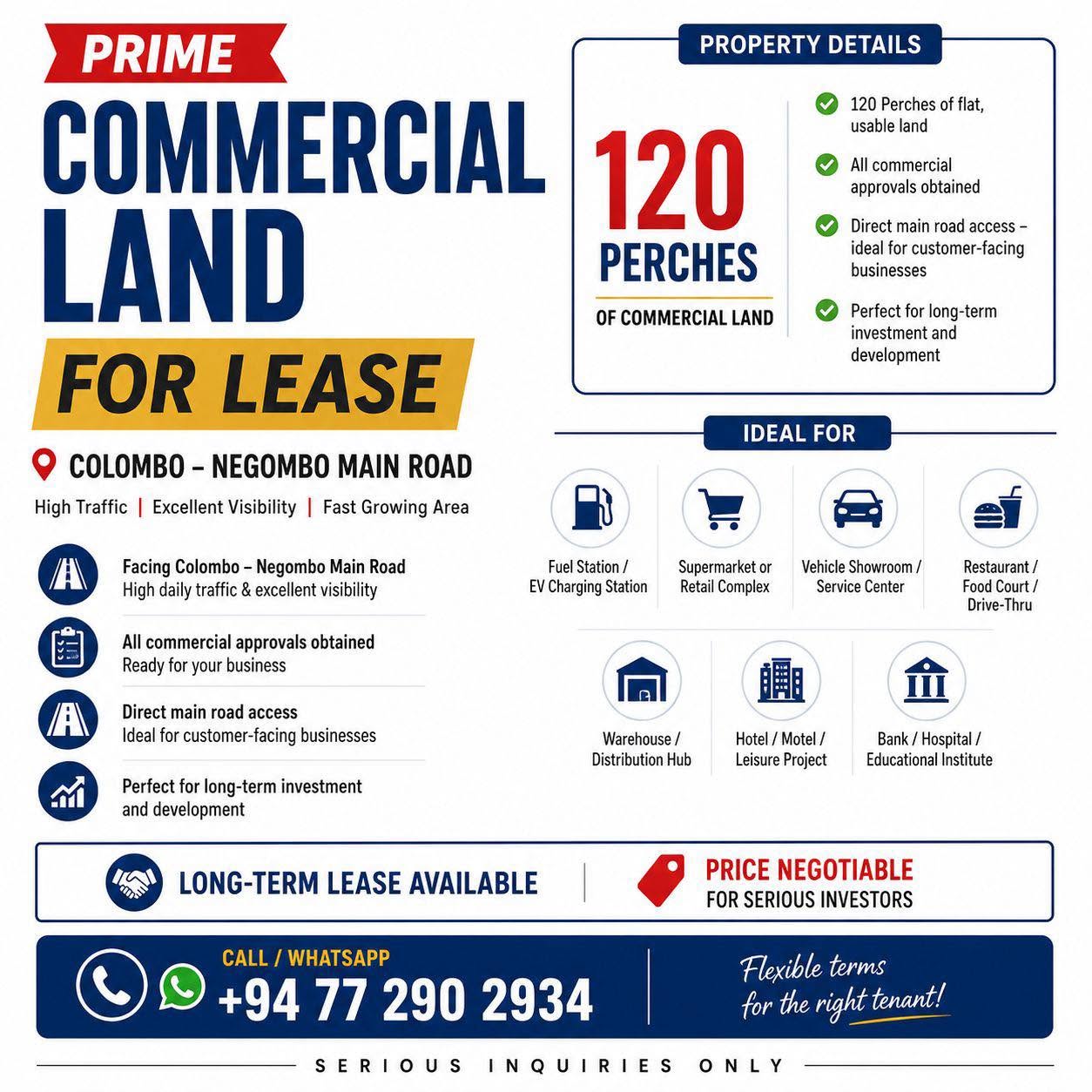Commercial land for lease on Colombo–Negombo Main Road