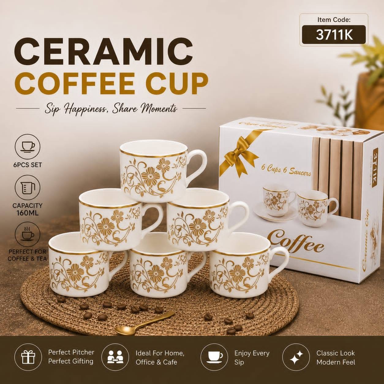 Ceramic coffee and tea cup 6pcs set