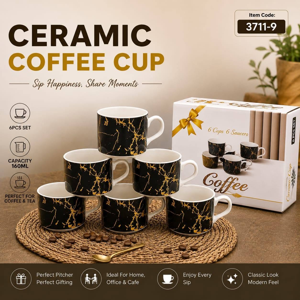 Ceramic coffee and tea cup 6pcs set