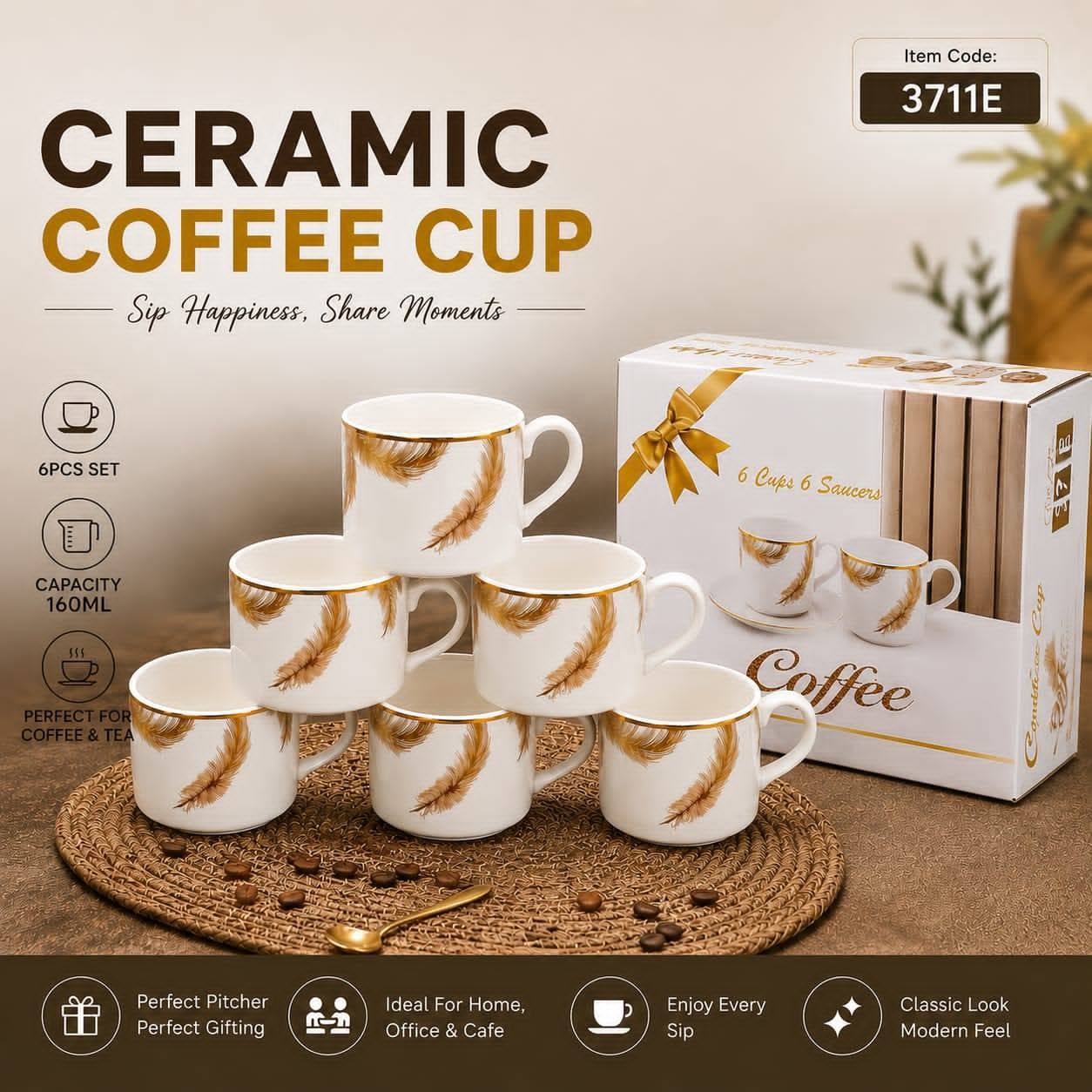 Ceramic coffee and tea cup 6pcs set