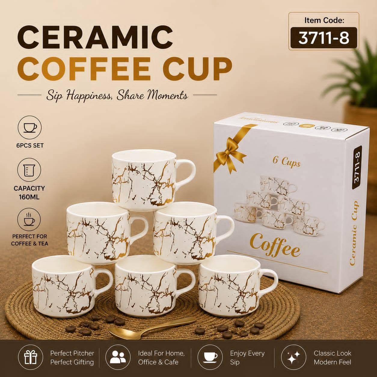 Ceramic coffee and tea cup 6pcs set