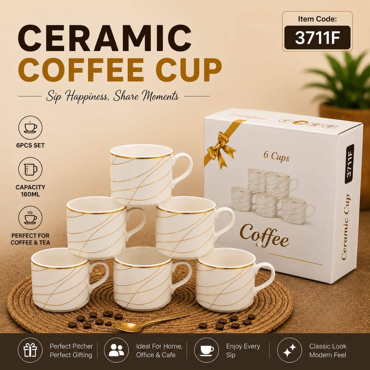 Ceramic coffee and tea cup 6pcs set