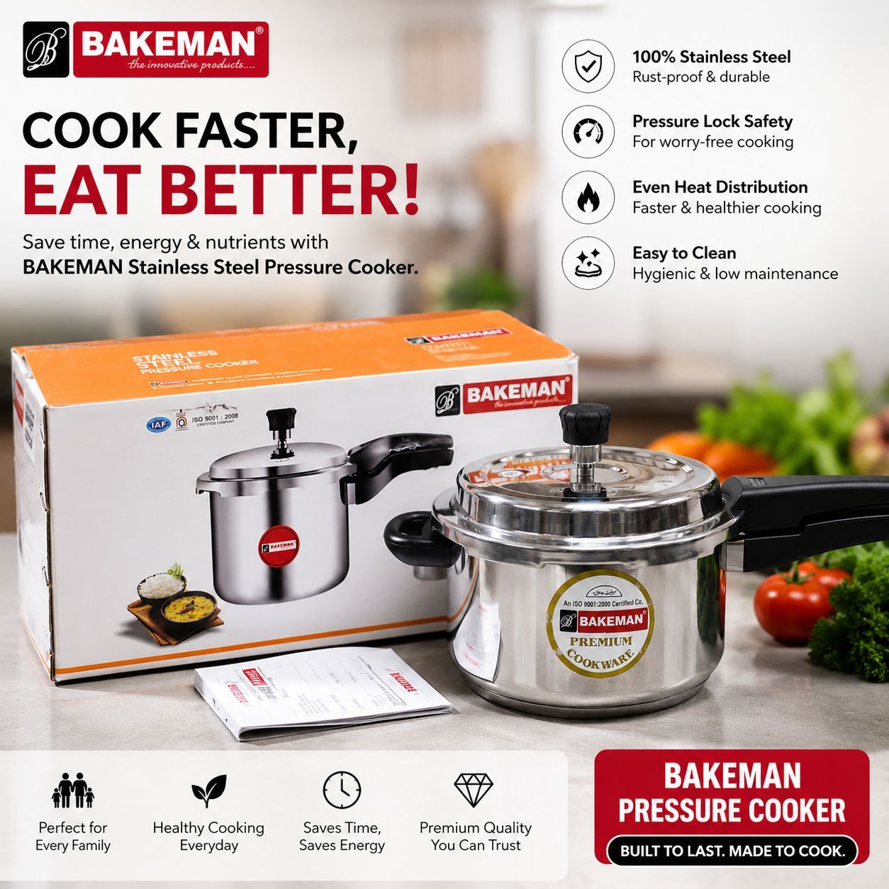 Bakeman Stainless Steel Pressure Cooker