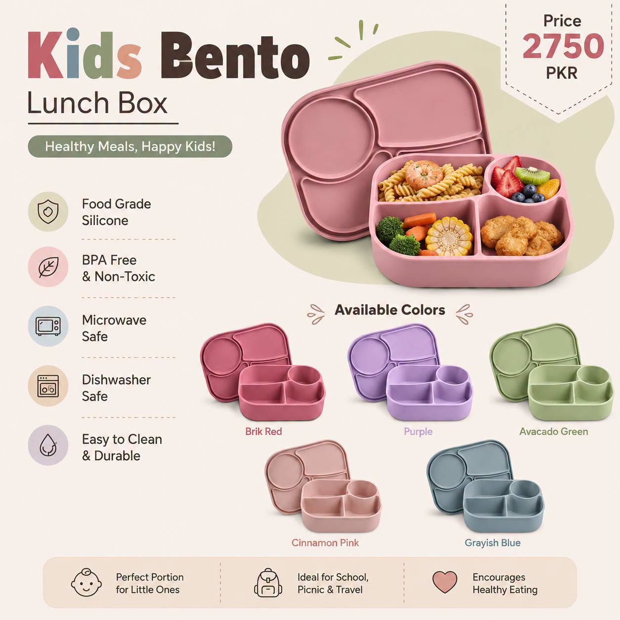Kids Silicone Bento Lunch Box