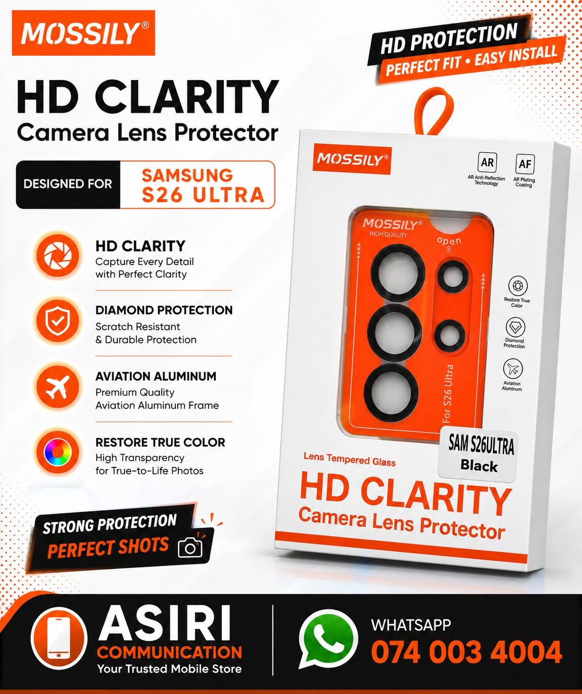 MOSSILY HD Clarity Camera Lens Protector