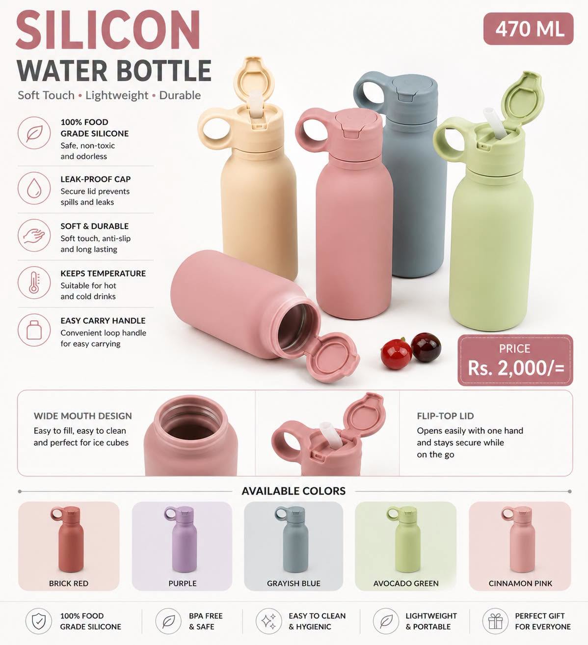 Premium Silicone Water Bottle (470ml)