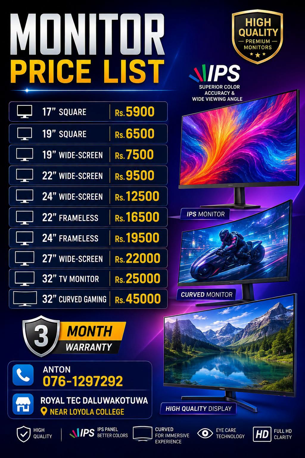 Monitor price list