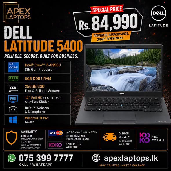 Dell Latitude 5400 – i5 8th Gen | 8GB RAM | 256GB SSD | 14″ FHD