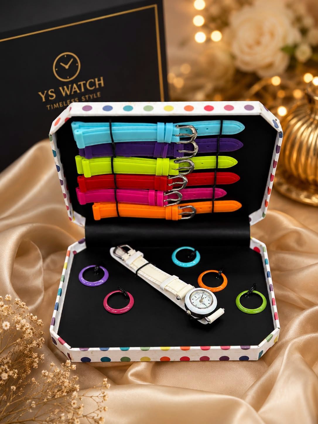 LADIES BOX WATCH* *7 BELT GIFT BOX
