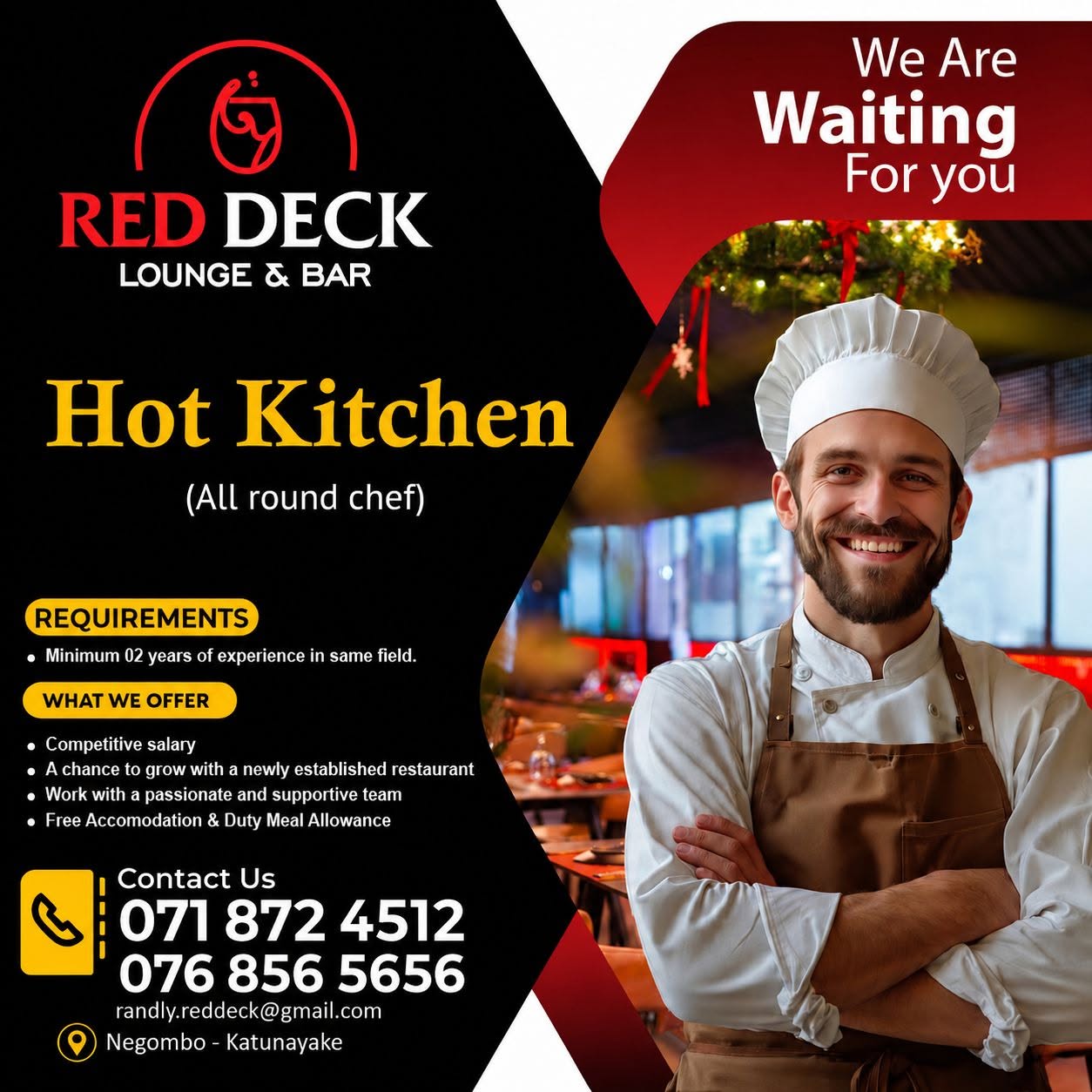 WE’RE HIRING – HOT KITCHEN (All-Round Chef)!