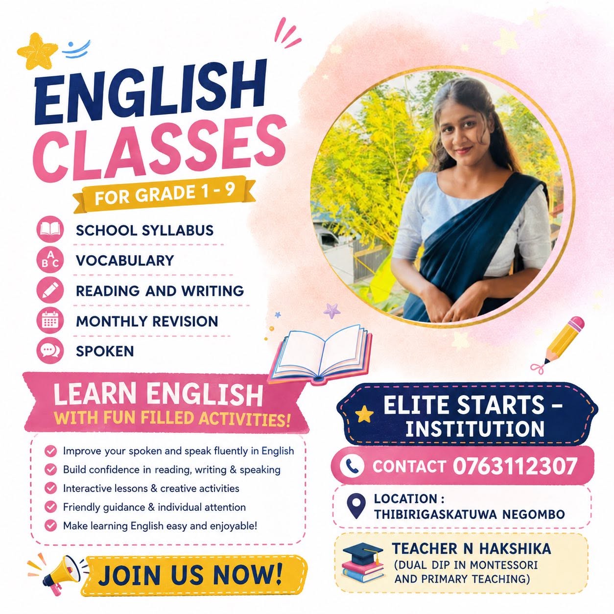 ENGLISH CLASSES – Preschool – Grade 9