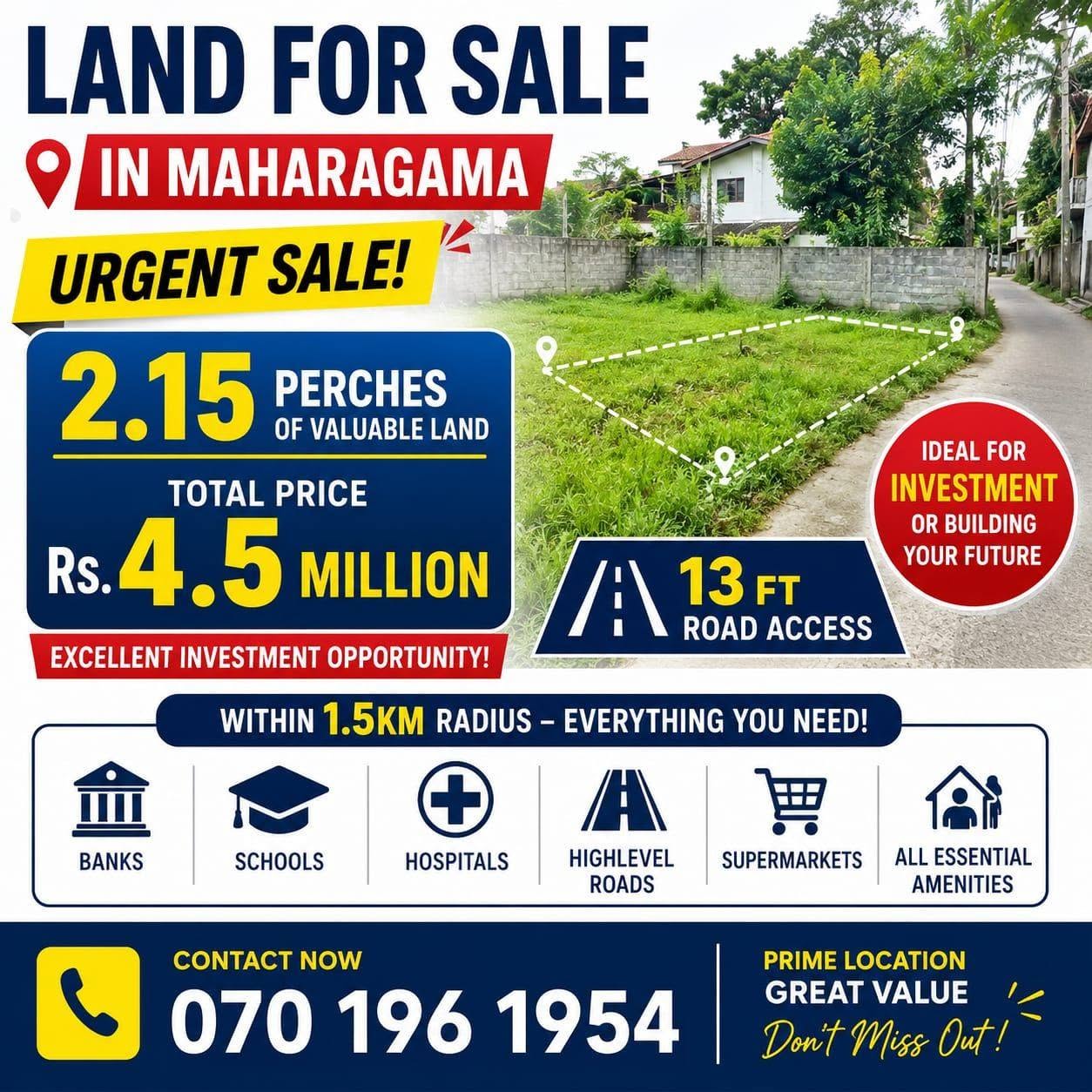 මහරගමින් වටිනා ඉඩමක් ඉක්මනින් විකිණීමට!