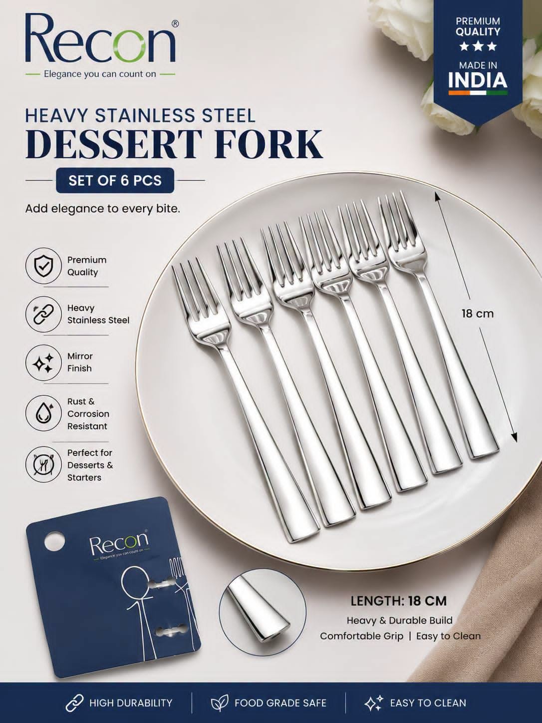 Heavy Stainless Steel Dessert Fork Set