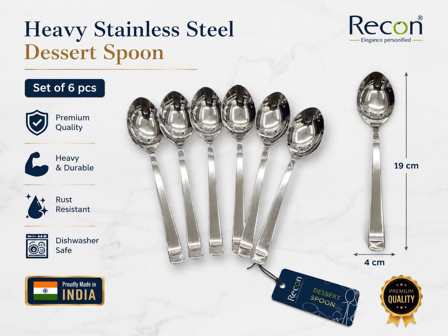 Heavy Stainless Steel Dessert Spoon Set