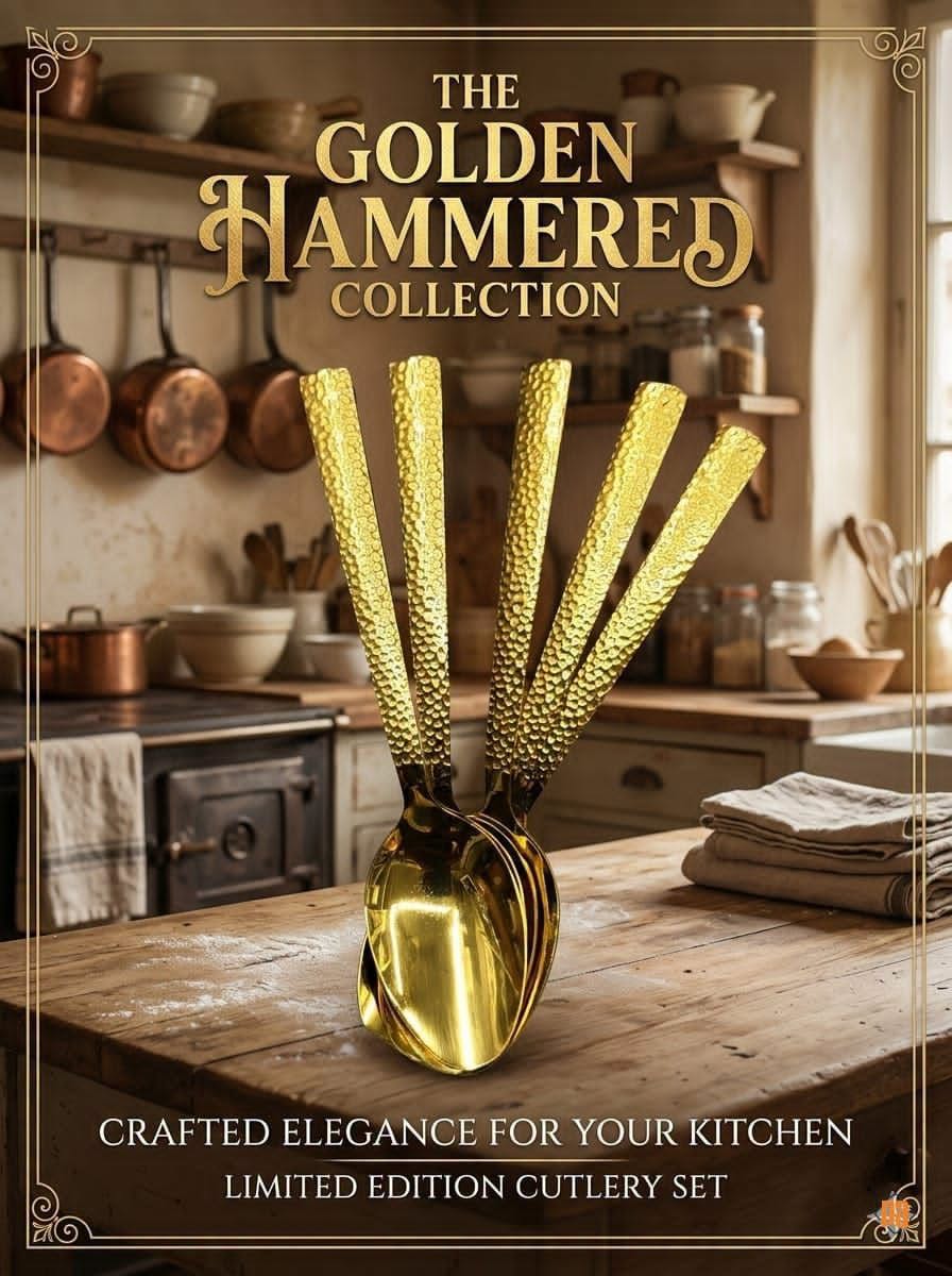 6pcs – Stainless steel heavy Tea spoon – Golden Hammered