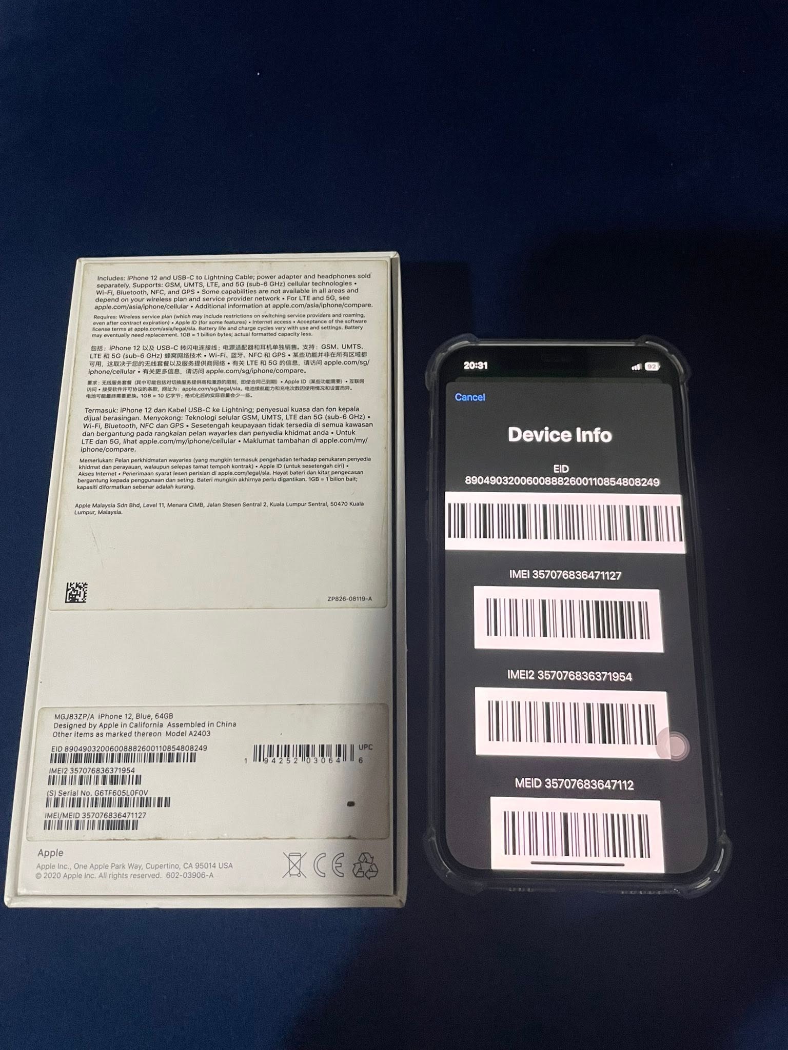 iPhone 12 64gb Full set box with same imei