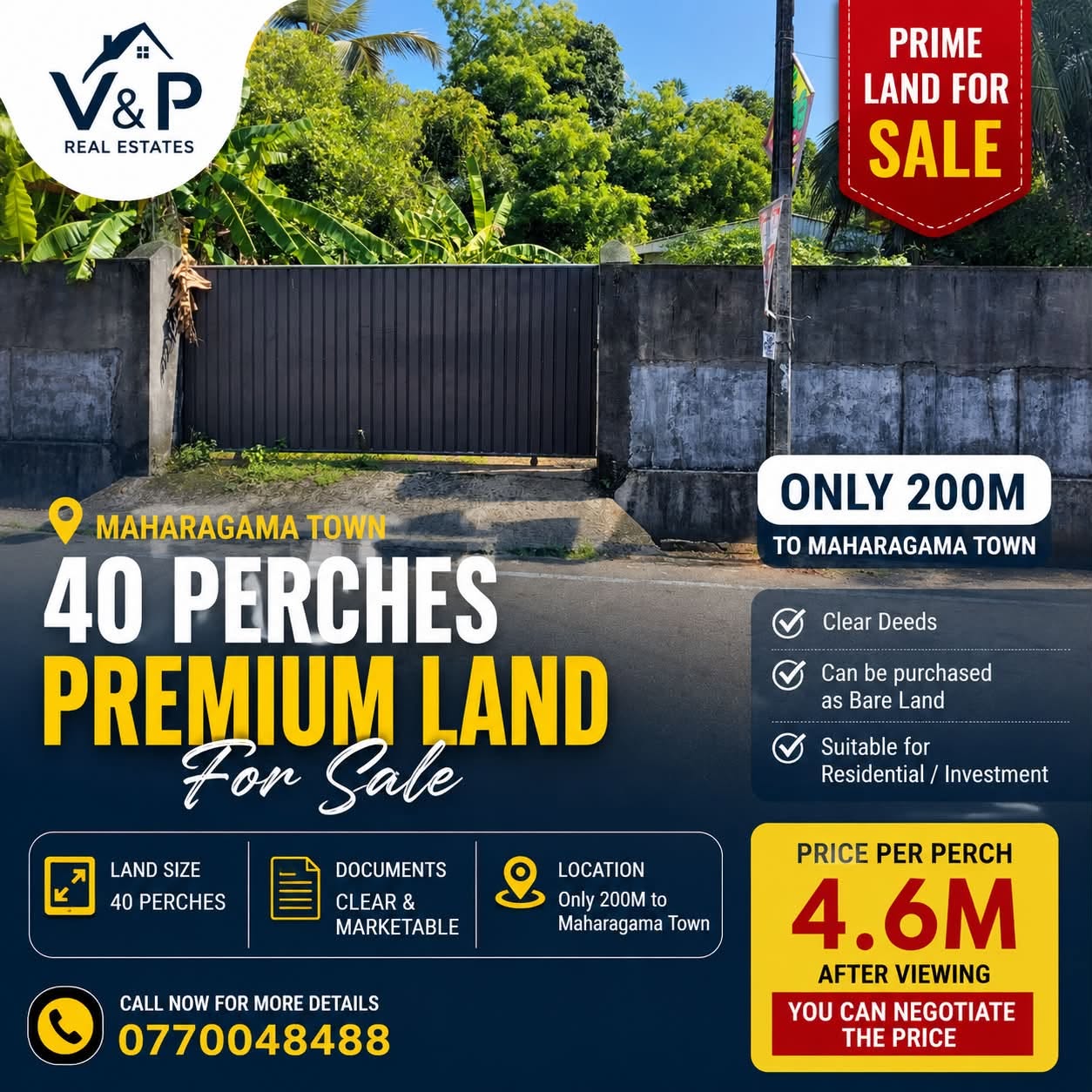 40 Perches Land for Sale – Maharagama Town!
