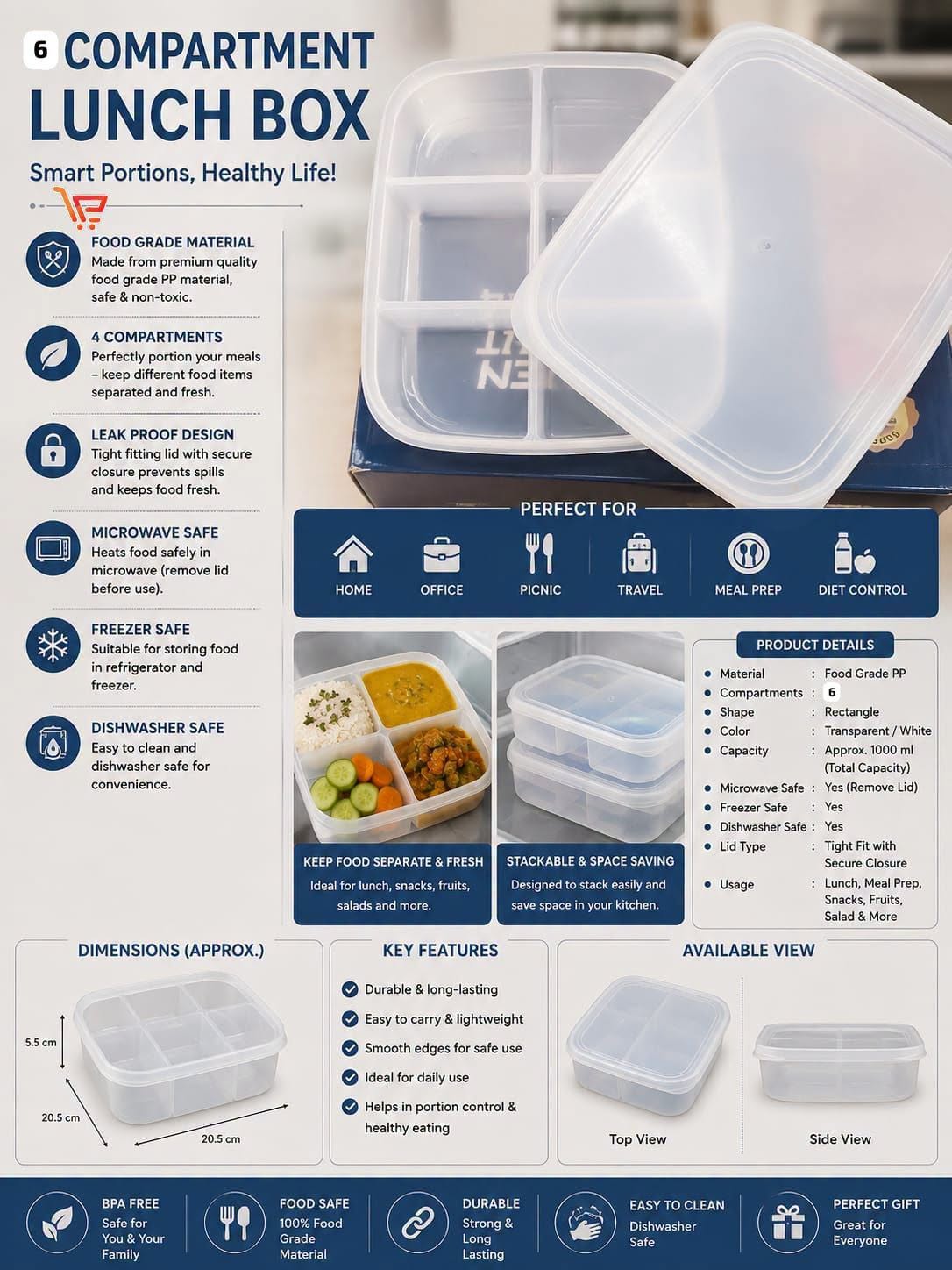 6 Compartment Food Separate Box