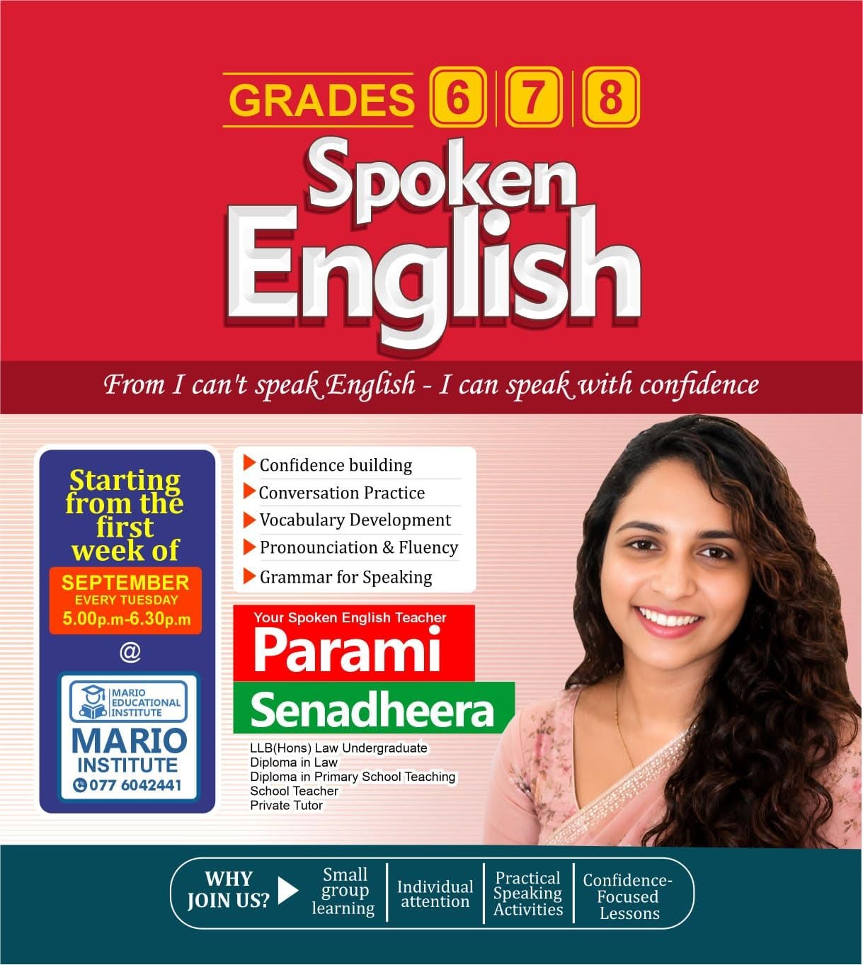 SPOKEN ENGLISH CLASSES – GRADES 6, 7 & 8