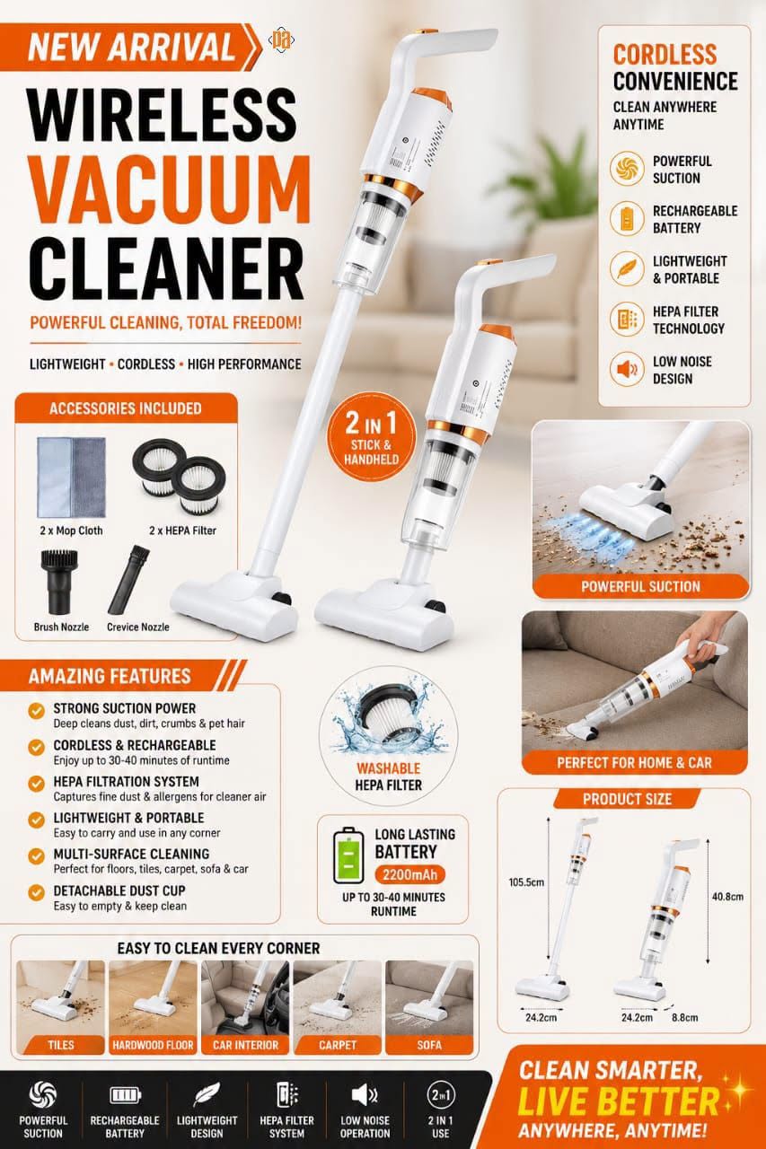 2 in 1 Wireless Vacuum Cleaner